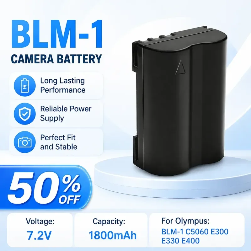 

BLM-1 7.2V 1800mAh Li-ion Camera Battery for Olympus BLM-1 C5060 E300 E330 E400 Digital Camera Replacement