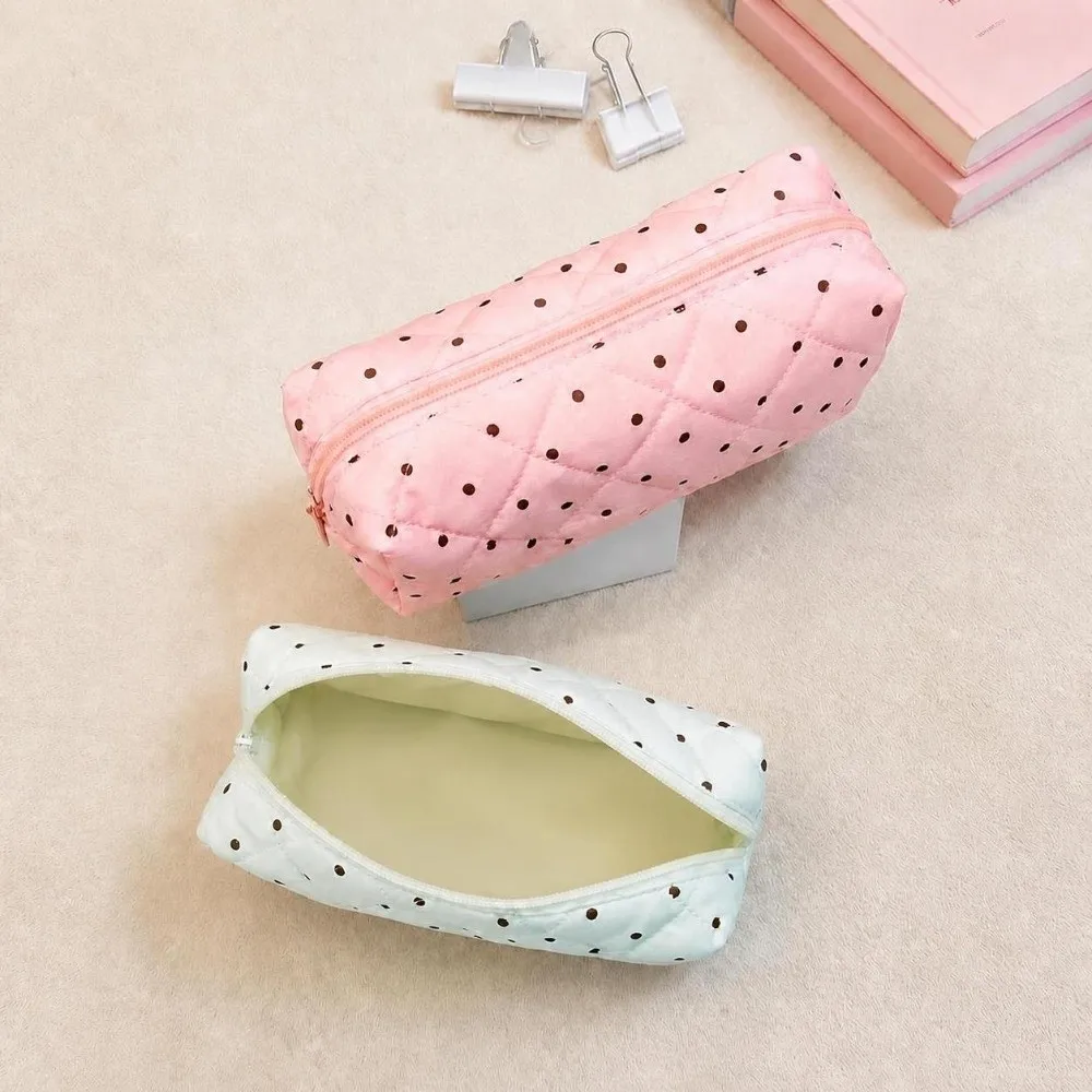 Cute Cotton Quilted Makeup Bag Polka Dot Pattern Multifunctional Cosmetic Bag Large Capacity Wash Bag Women
