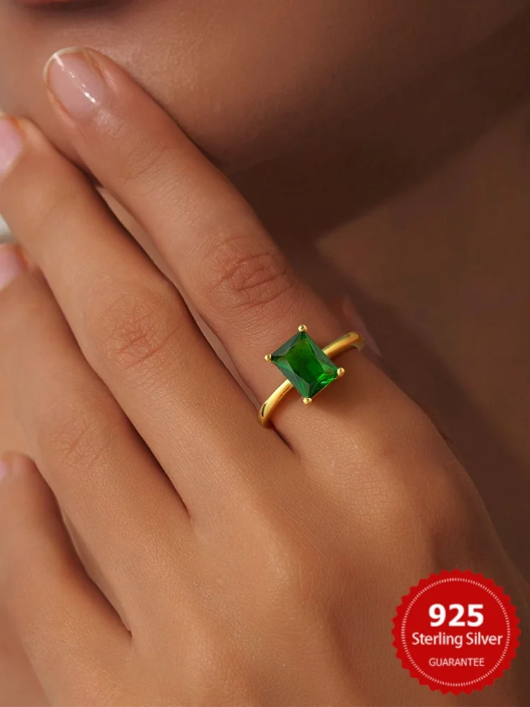 925 فضة الزركون حساسة أنيقة مستطيلة خاتم الزمرد للنساء الذكرى حفلة عالية الجودة غرامة مجوهرات #1