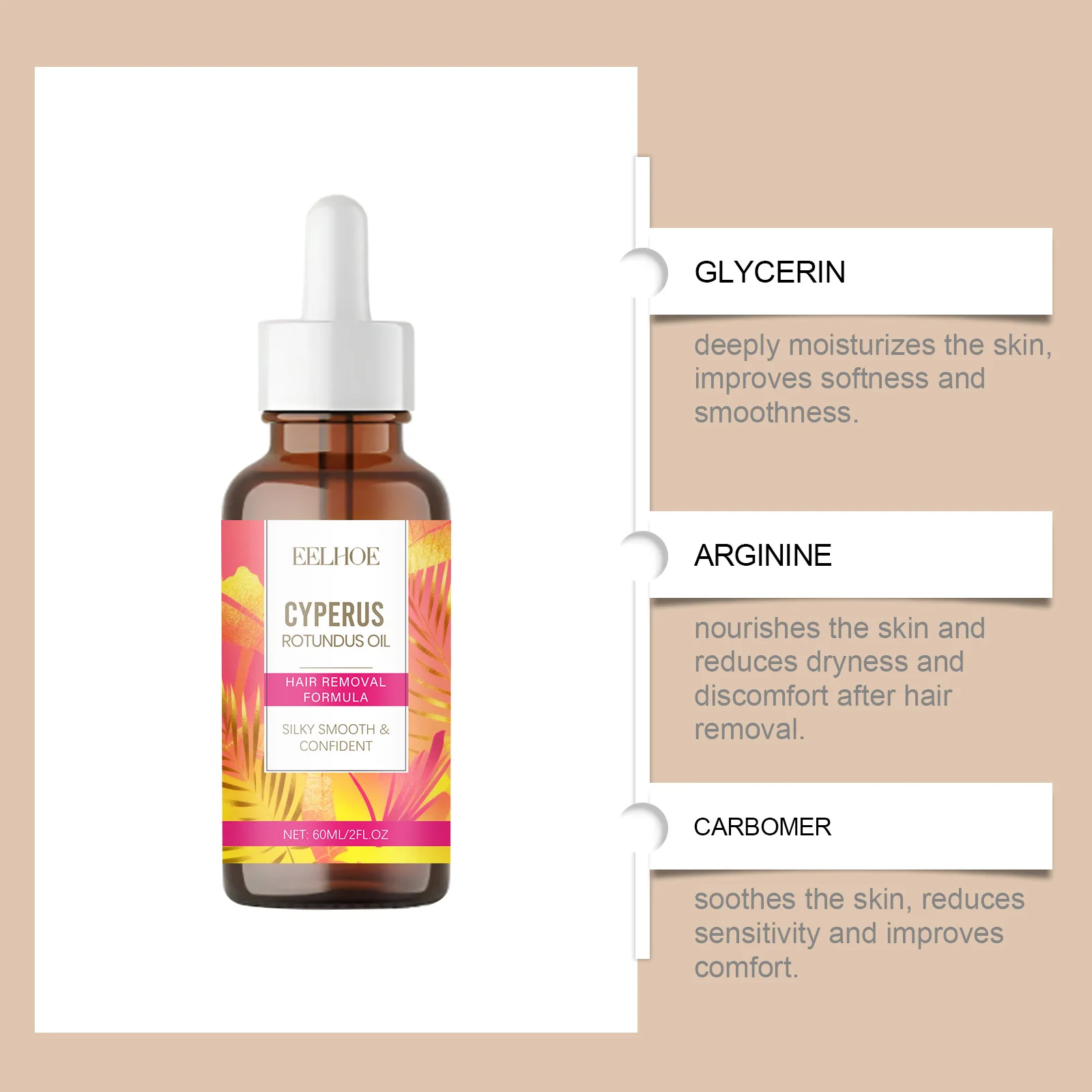 Cyperus Rotundus Oil for Hair Removal Painless Soothing & Nourishing Depilatory Cream for Legs Arms Underarms Smooth Skin Care - view 4