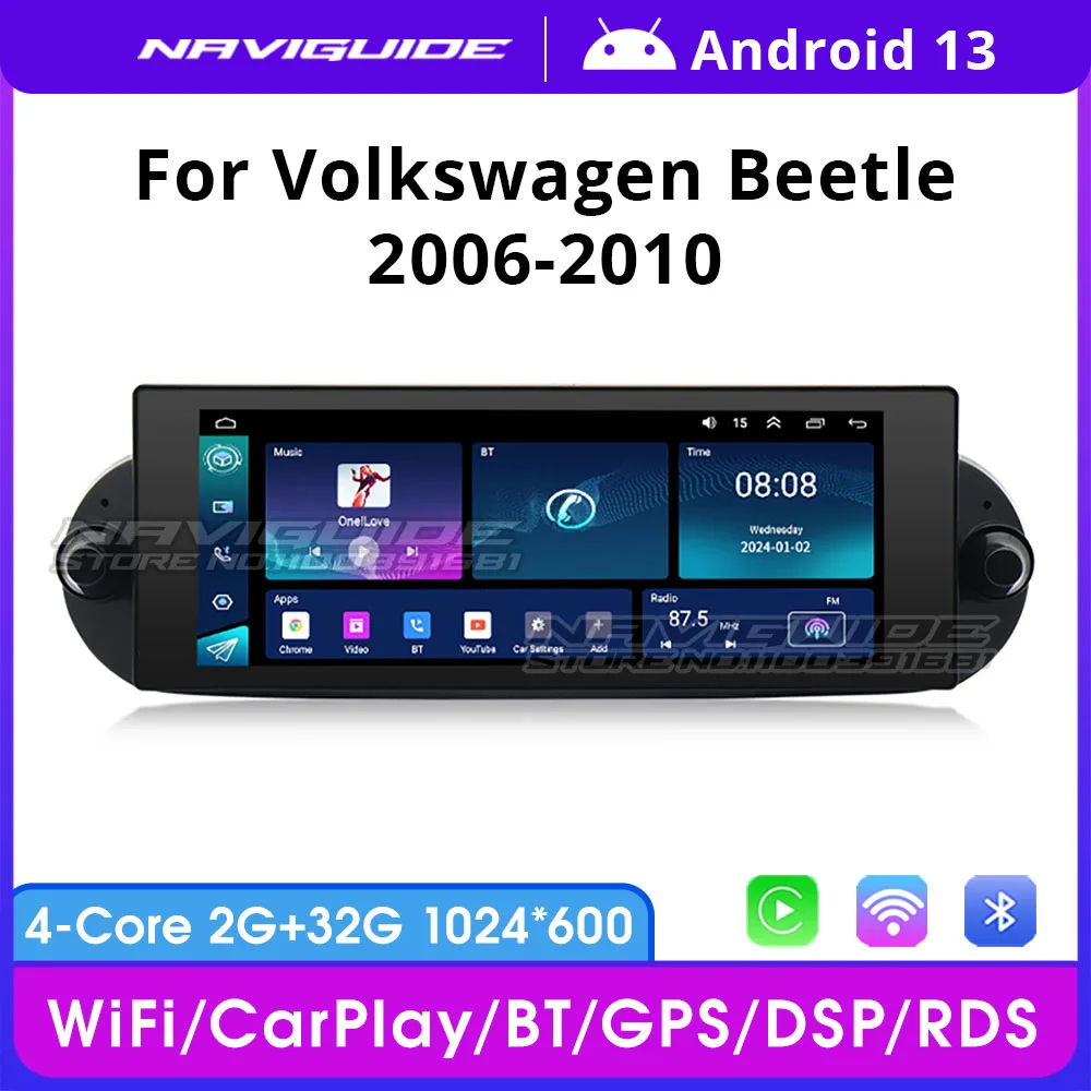 NAVIGUIDE 6.8 Inch Android 13 Car Radio For Volkswagen Beetle 2006-2010 AT Multimedia MP5 Player Carplay GPS Navi BT DSP Wifi