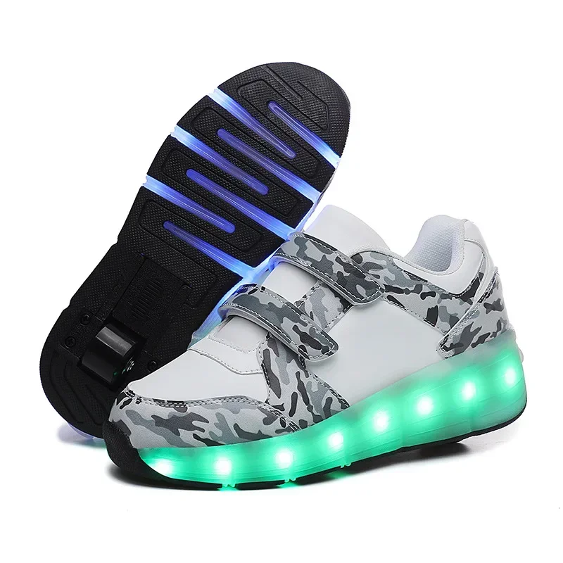 2024New Kids Walking Shoes USB Charging LED Light Roller Skate Shoes Children's Shoes Boys and Girls Flying Shoe with Wheel