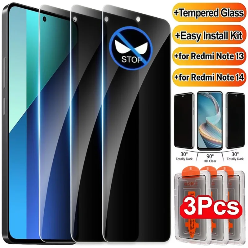 

For Redmi Note 14 5G 4G Screen Protector with Easy Installation Kit Dust Free Anti-spy Tempered Glass Films for Redmi Note 13R