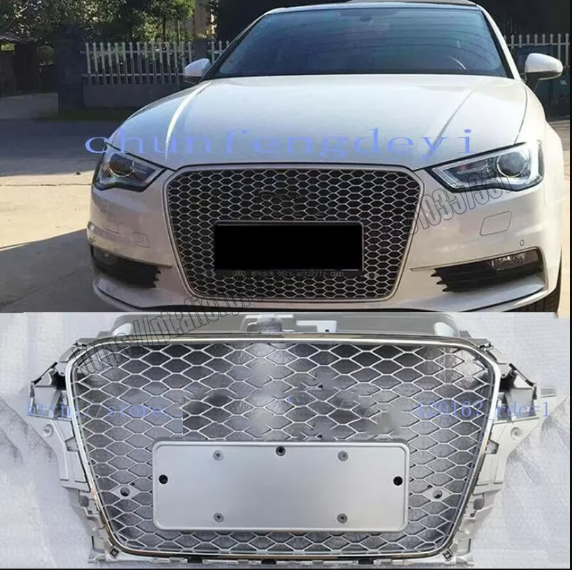 

Front Grill Honeycomb Grille For Audi A3 S3 8V 2013 2014 2015 2016 RS3 Style Silver 14-15