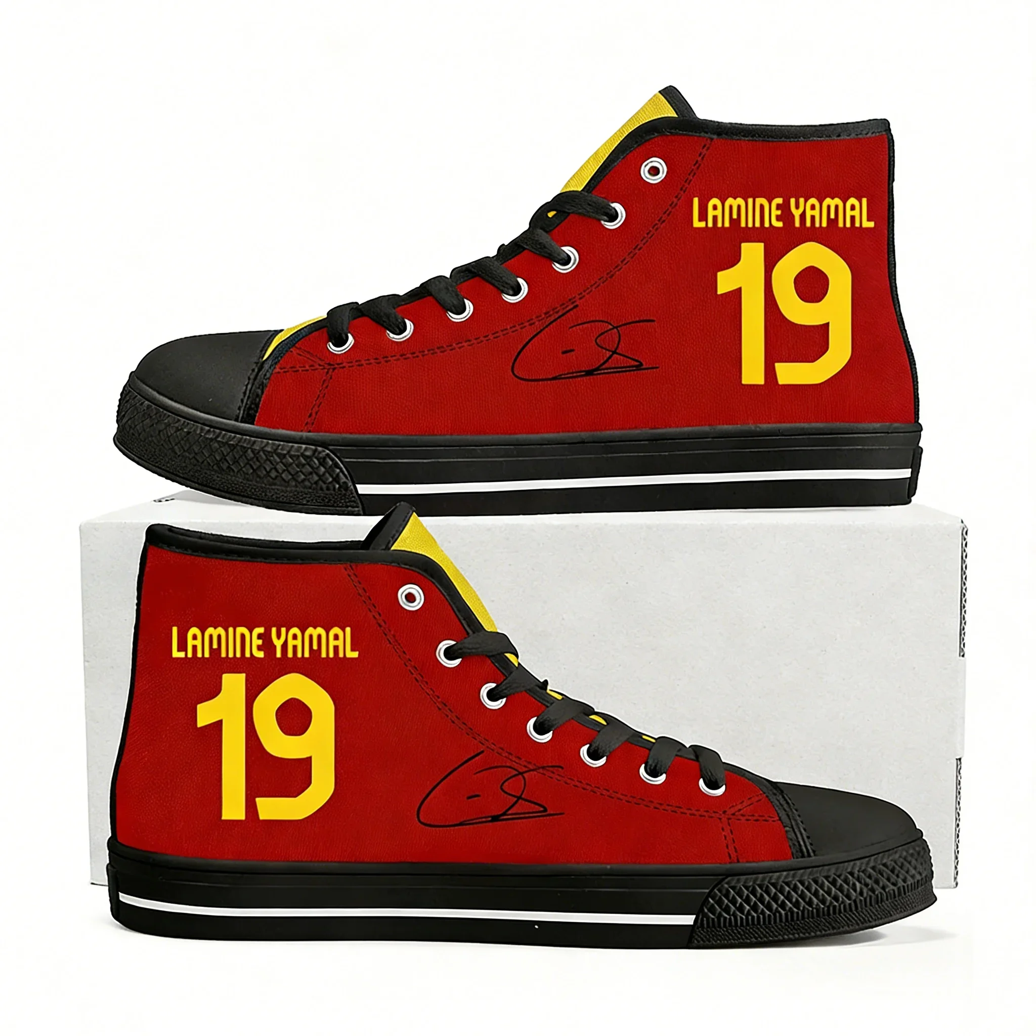 

Кроссовки Yamal No.10 High Top для мужчин и женщин, холщовые кеды, высококачественная обувь для пар, черные, в стиле испанской футбольной звезды, с возможностью индивидуального дизайна