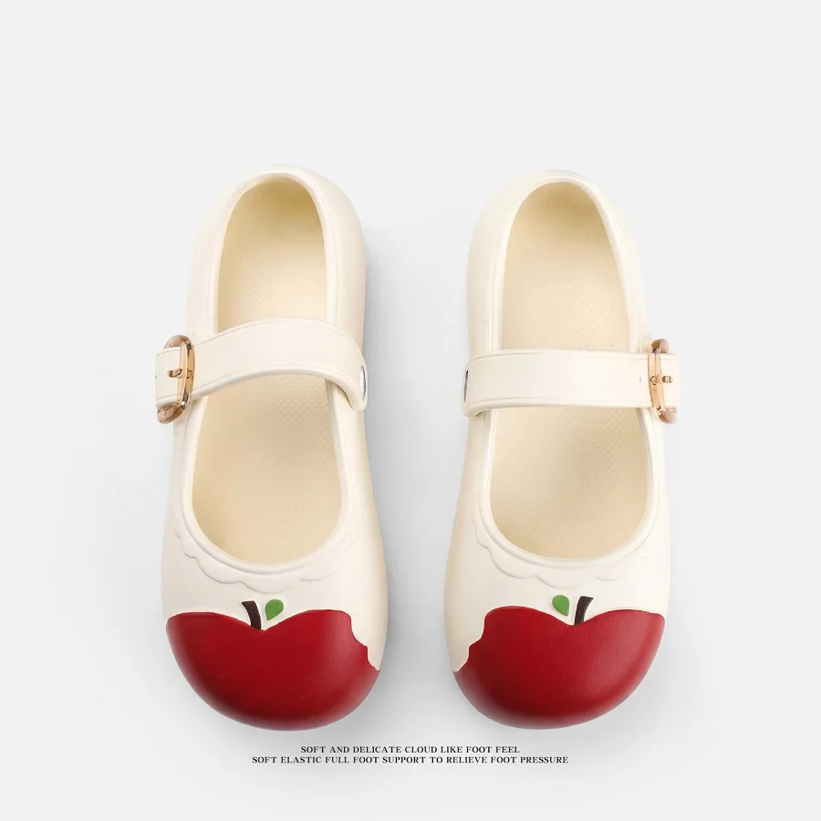 Neue süße Apple Mary Jane Schuhe für Damen mit Schnallenverschluss, runder Zehenpartie, lässige Sommersandalen, wasserdicht, geruchsneutral, EVA-Flachschuhe für Frauen. – Detail 14