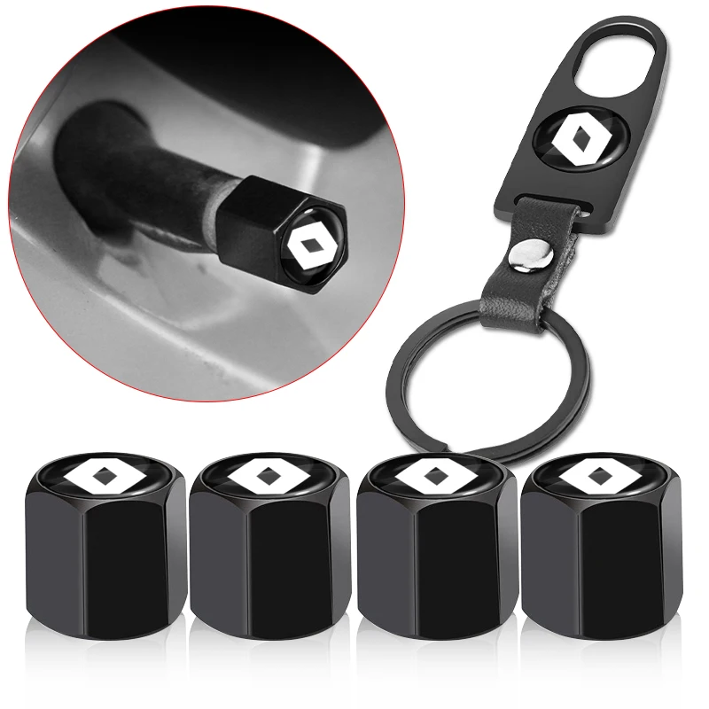 

New Car Wheel Tire Valve Stems Cap With Keychain Keyring Badge For Renault Megane 2 4 Twingo Clio 4 Talisman Captur Trafic Kwid