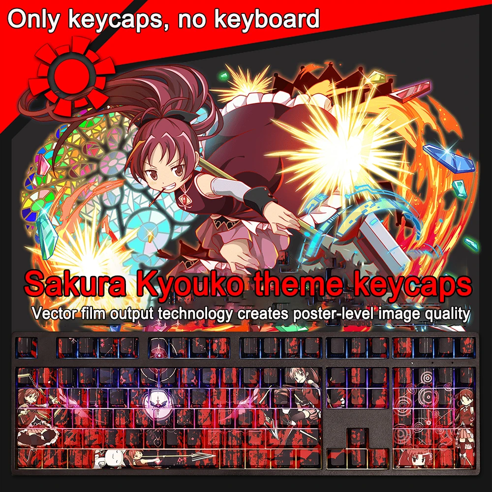 

108 клавиш/набор колпачков для клавиш Puella Magi Madoka Magica ‌ Колпачки для клавиш PBT Dye Subbed Cherry, аниме, мультяшная игровая крышка для клавиш для ANSI 61, 104, 108