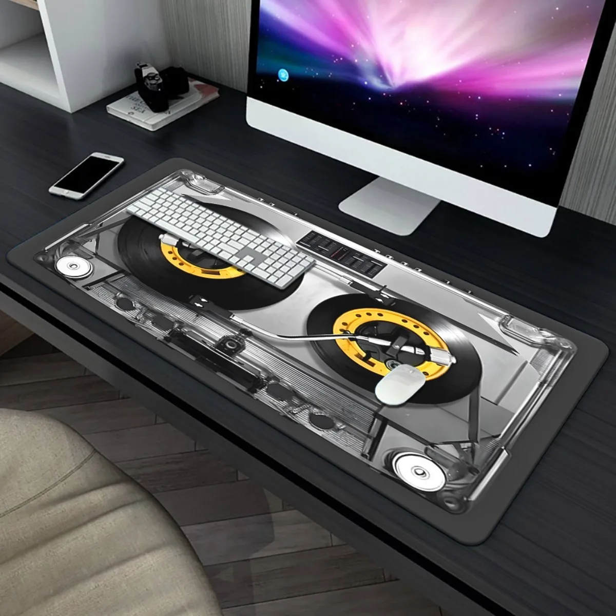 Vintage cassette player pattern high-definition printing XXL mouse pad rubber table pads suitable for gaming keyboards and PCs