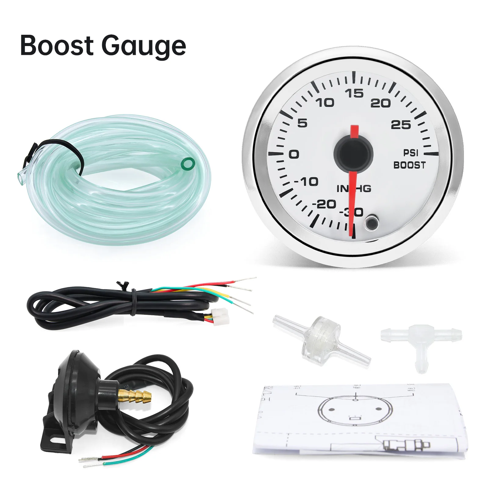 12V Auto Boost Water Temperature Oil Temperature Oil Press Air fuel ratio Voltmeter EGT Tachometer 7 Colors LED with White Shell