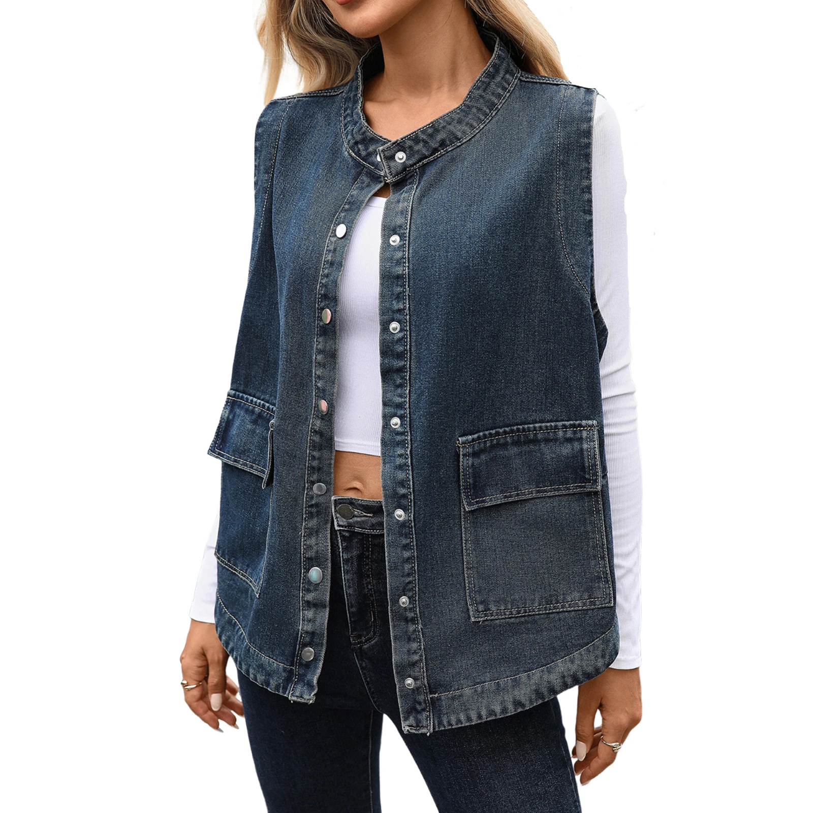 YHOPE Giacca corta in denim tinta unita casual alla moda da donna