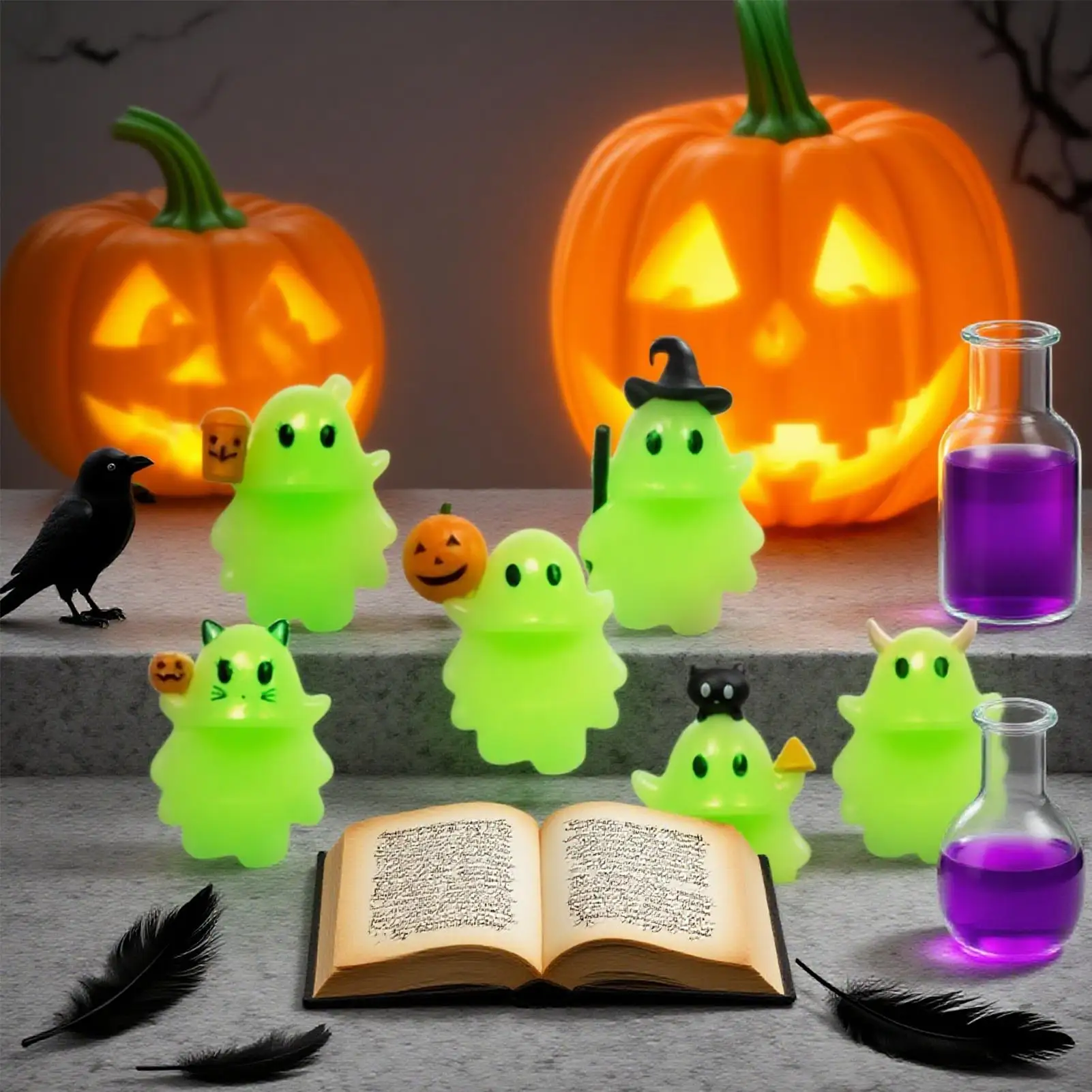 Glow in Dark Ghost Mystery Doll Halloween ghost ornaments Toys Statue Novelty for with Light Feature Indoor Decor Home Party