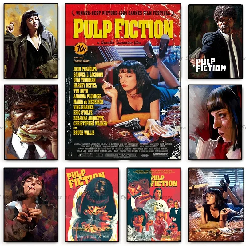 Pulp Fiction Classic Movie Quentin Tarantino Vintage Art Painting Funny Canvas Painting Poster Pictures for Bedroom Home Decor