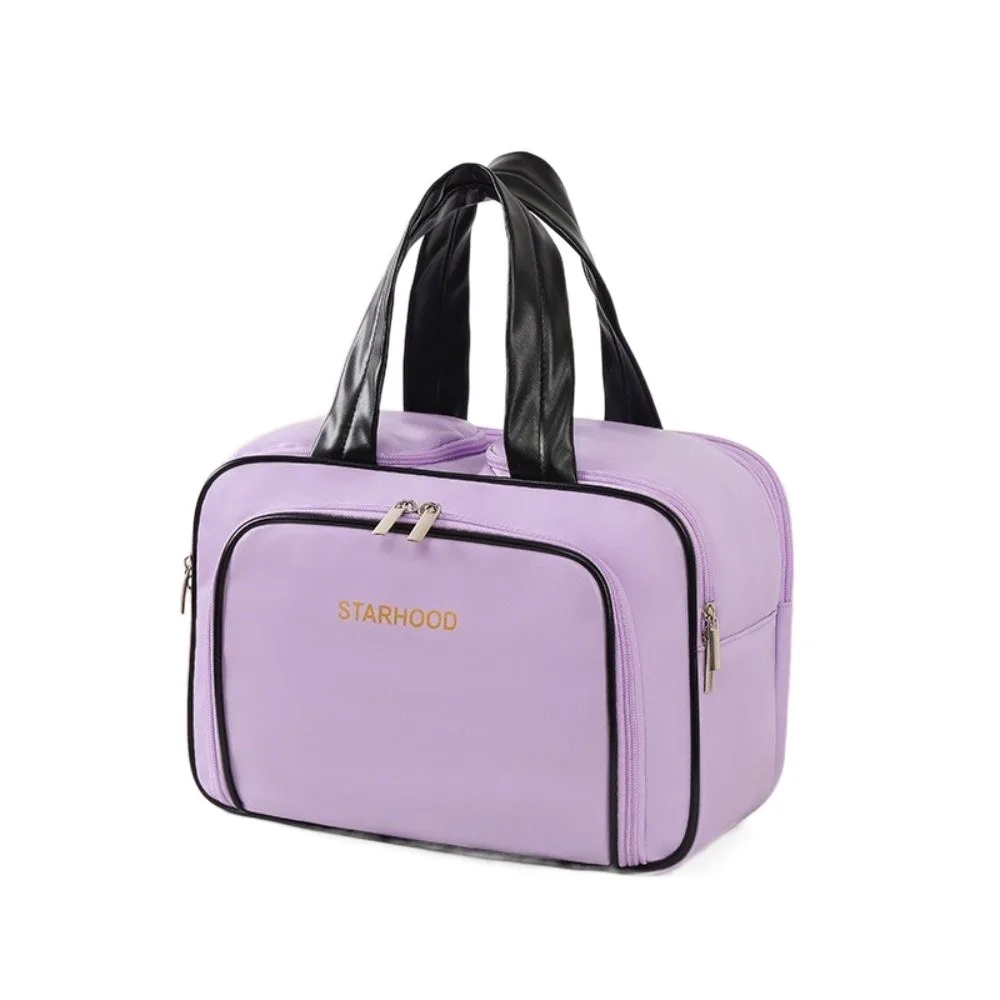 

Convenient Large Capacity Travel Toiletry Bag PU Lightweight Travel Storage Case Handle Wide-open Cosmetic Container Camping