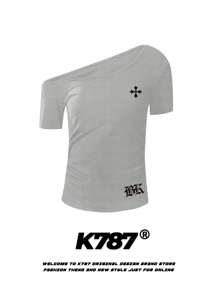 

Женская футболка K787 Spicy Girl Lazy Short Sleeve с завышенной талией, повседневный топ в стиле Y2K, с принтом, для ежедневной носки, облегающий крой