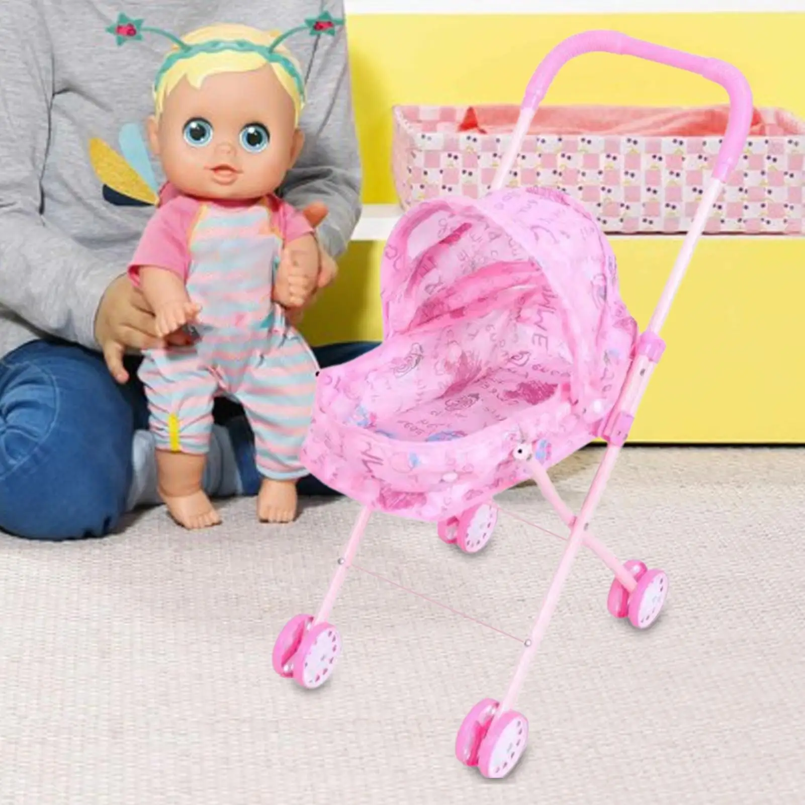 

Детская коляска-игрушка, развивающая, легкая, складная, для кукол, для детей дошкольного возраста, для дома, детского сада, яслей, для использования в помещении