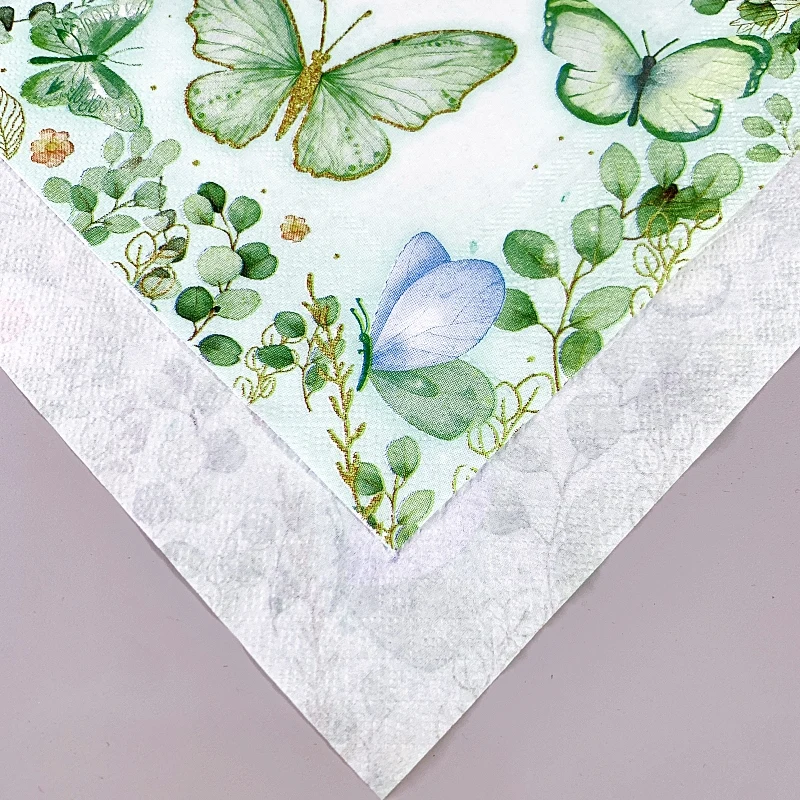 20Pcs/Bag Vintage Green Butterfly Daisy Decoupage Paper Napkins Floral Plant Paper Serviettes for Xmas Birthday Party Tableware