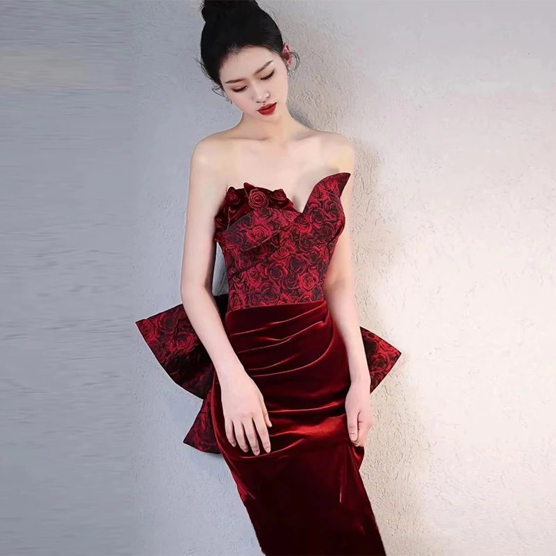 Ele Fi Tail Brautkleid Koreanisches SLE Langes Abendkleid mit Trägeroberteil für Frauen Hochzeitsfeier Par Dr