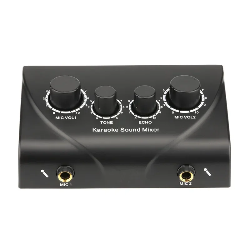 Mezclador de Audio estéreo de Karaoke portátil, entradas de Micrófono Dual y adaptador de corriente de Cable RCA para amplificador de TV, PC y teléfono inteligente