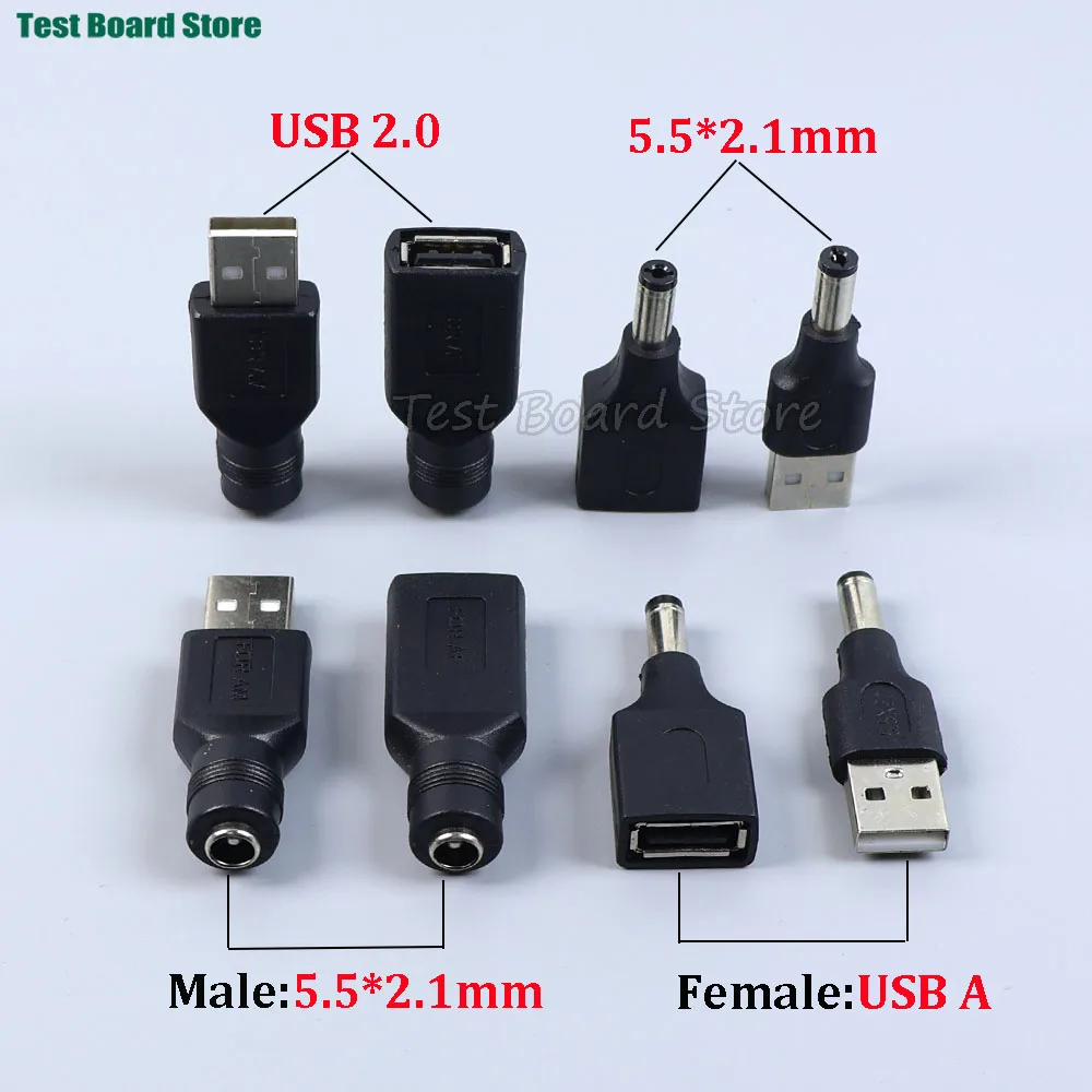 1/2/5pcs AC TO DC Adapter Plug USB Male Female To DC Male Female DC 5.5 * 2.1MM Power Converter 5V Plug Charging Adapter