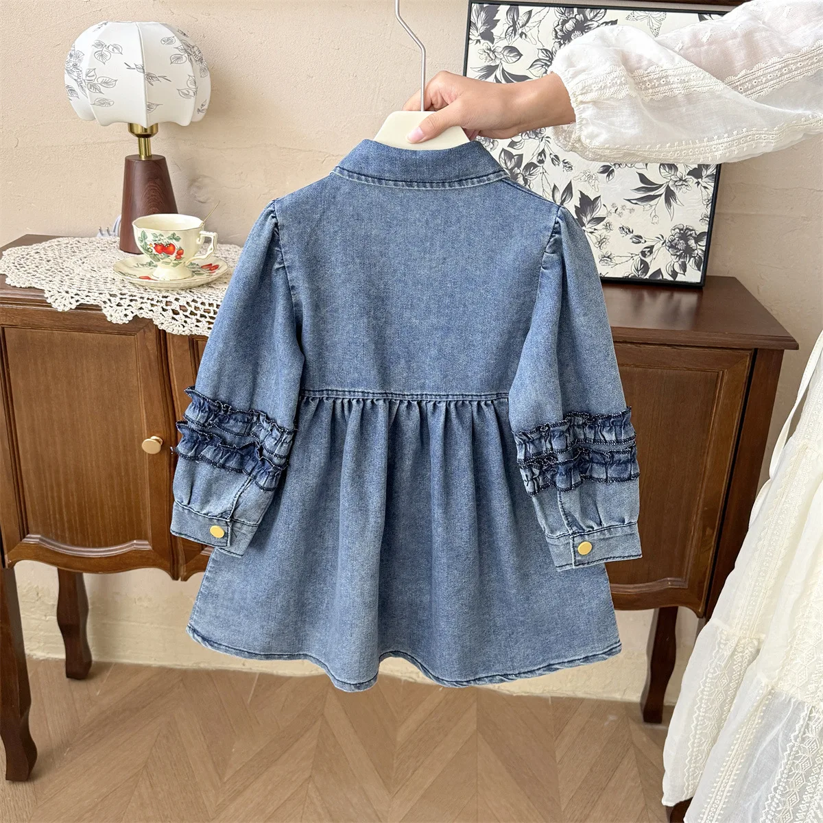 Girls Dress Spring and Autumn New Sunflower Cowboy Fashion Sweet Design Western Style Daily Casual Dress