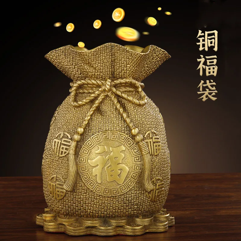 

Brass Piggy Bank Copper Gold Money Lucky Bag Storage Jar Treasure Bowl Ornament