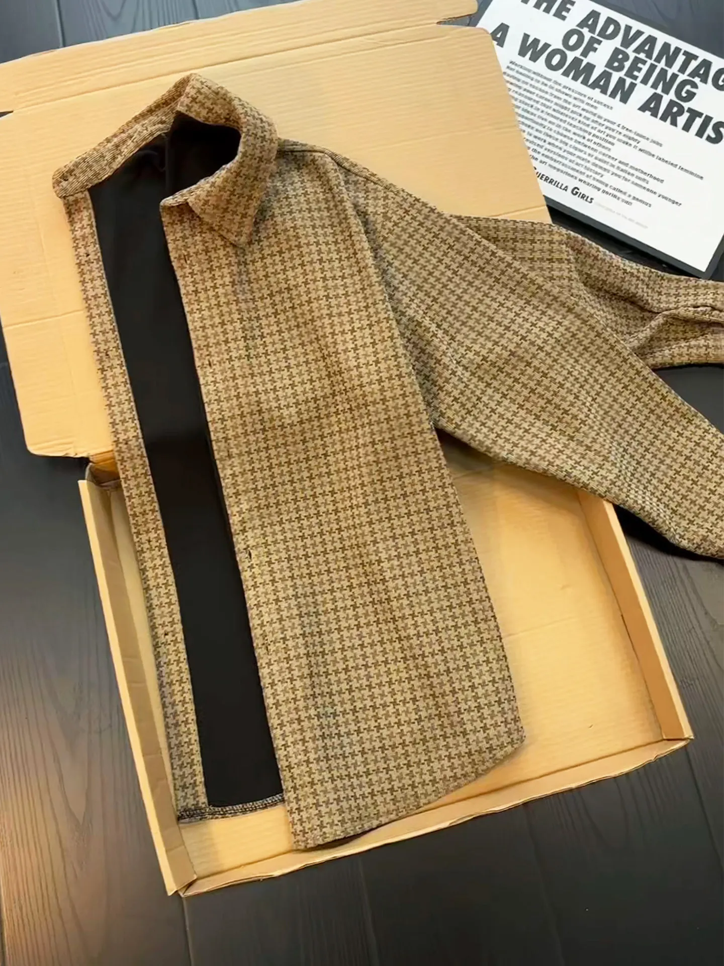 Vintage Khaki Plaid Long Sleeve Men's Shirt Autumn Preppy Style High-End Feeling Heavyweight Collar Shirt Jacket Casual Wear