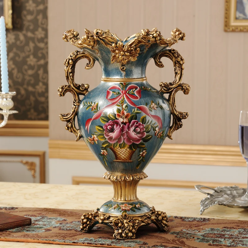 Home Decoration European-style Flower Ornaments Living Room Entrance Flower Arrangement Resin Table Flower Vase
