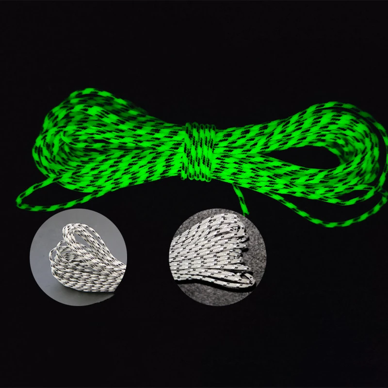 Luminous Reflective White Paracord 2MM DIY Braided Rope High-Intensity Fluorescent Thin Cord for Outdoor Use 10M/100M