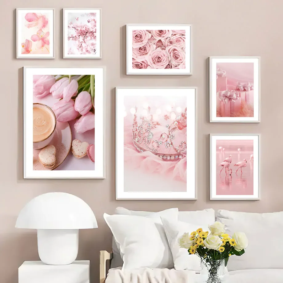 Pink Rose Orchid Sakura Crown Flower Wall Art Canvas Painting Nordic Posters And Prints Wall Pictures For Living Room Home Decor