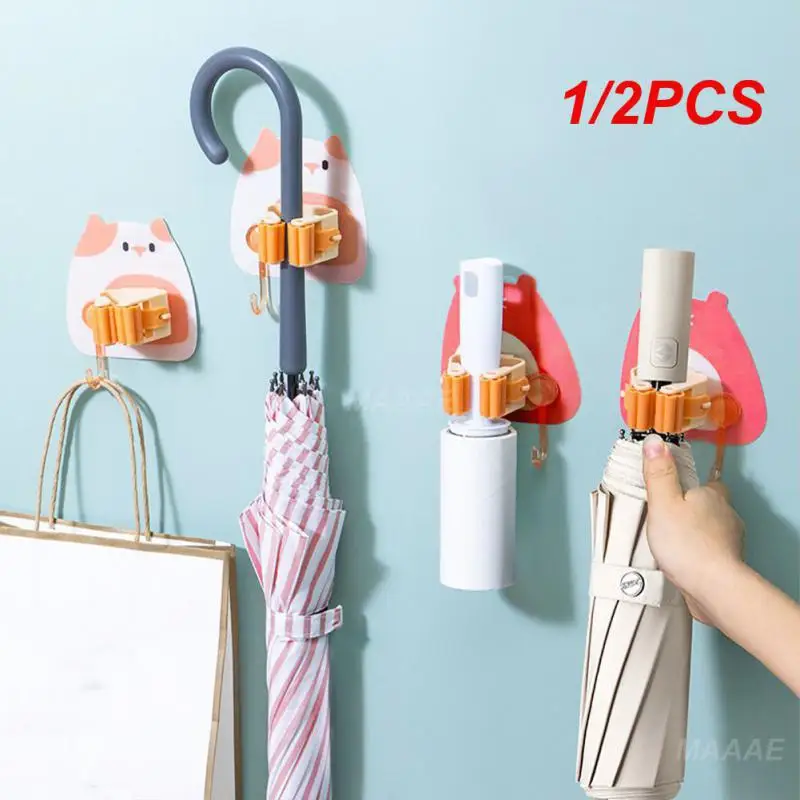 1/2PCS Mops Rack Wall Mounted Space Saving Bubble Bear Cleaning Tools Organizer Cartoon Hanging Kitchen Tool Broom Racks Durable