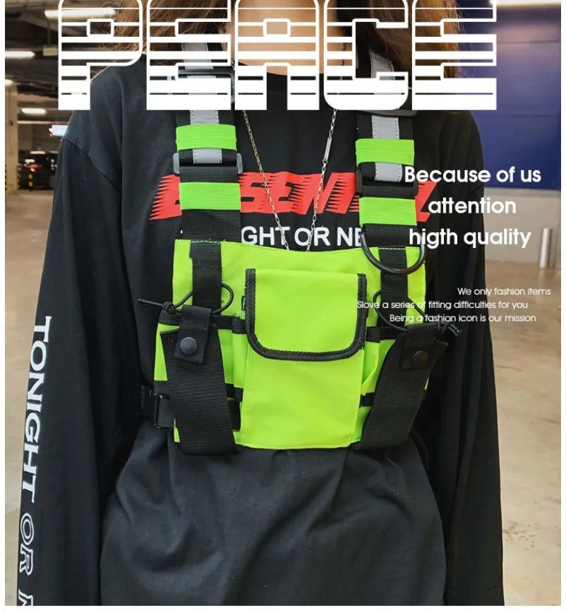 Functional Tactical Chest Bag For Men Fashion Bullet Hip Hop Vest Streetwear Bag Waist Pack Unisex Black Chest Rig Bag