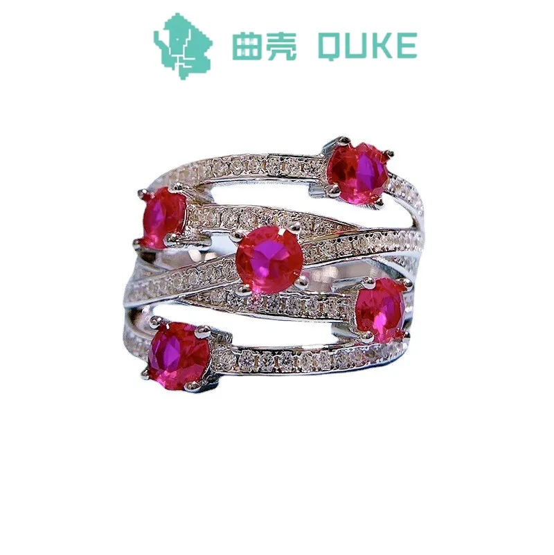 

Free Shipping2023 New 925 Silver European and American Style Light Luxury Ruby Cross Geometry Ring Women's Jewelry Dinner Party