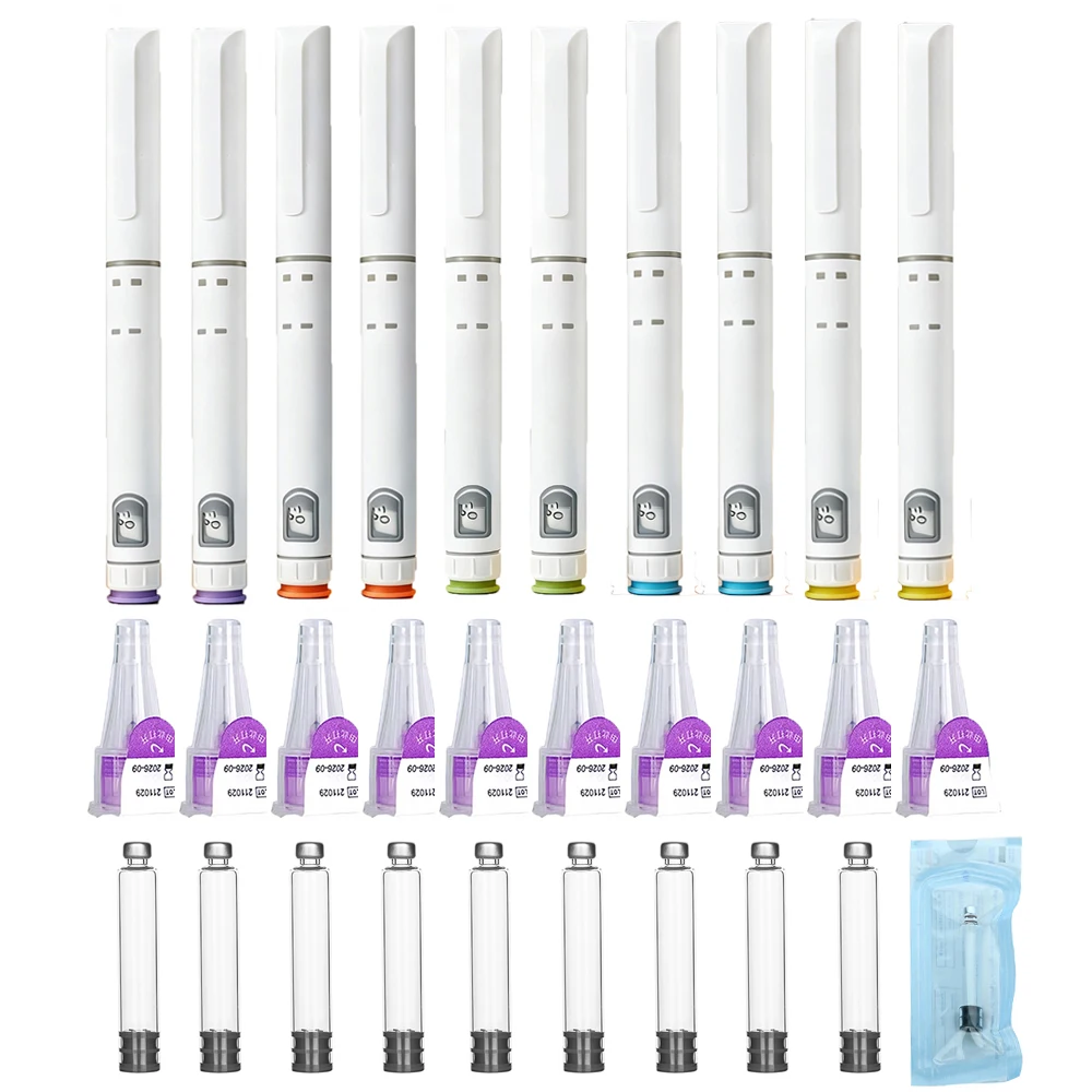 10Pcs Mixed Pack 60U Disposabel Injection Pen Peptide Pen Magic Pen With Sterile 3ml Glass Vials 31G 8MM Needle