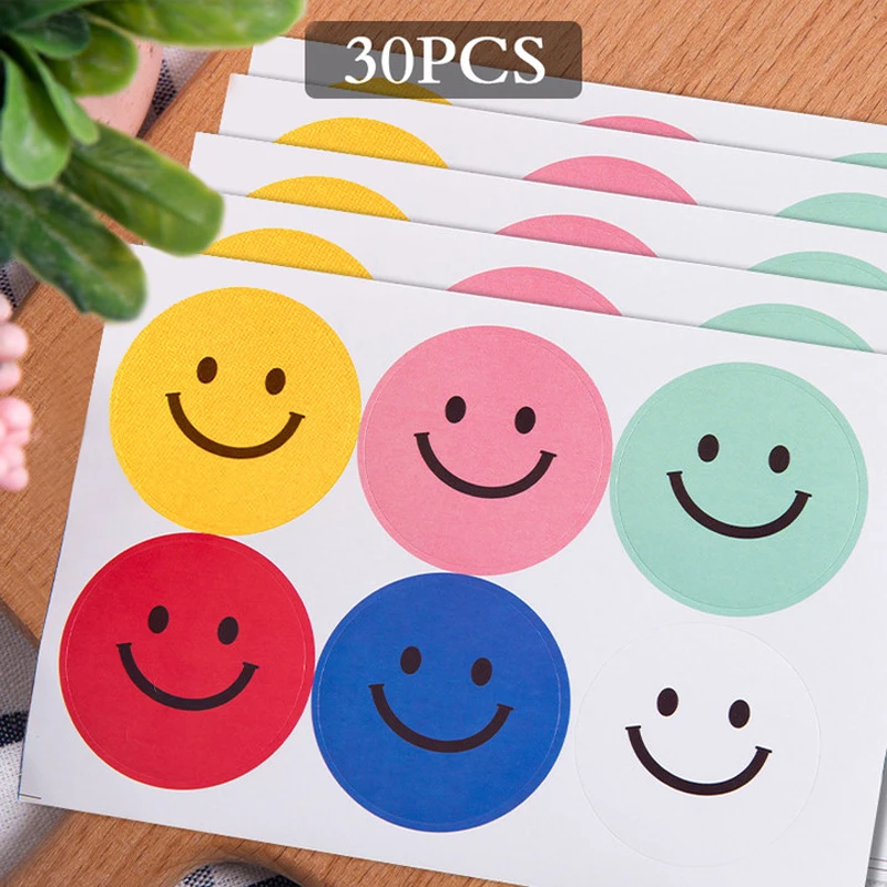 30pcs/5 Sheets Colorful Smiley Stickers Hot Stamping Seal Stickers Bakery Gift Envelope Greeting Card Packaging Smiley Stickers