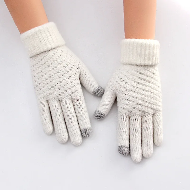 Wool Knitted Gloves Unisex Pineapple Texture Touchscreen Elastic Gloves Winter Warm For Cycling Jacquard Students Gloves
