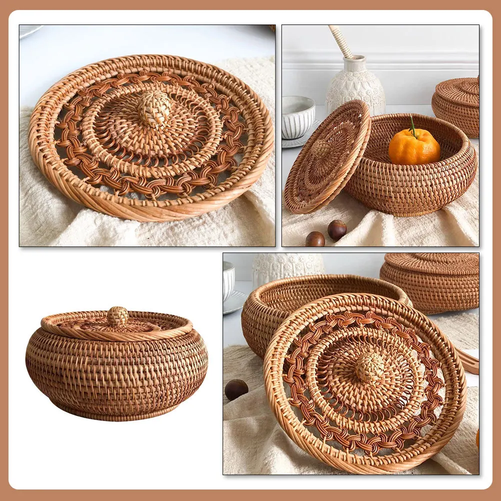 

Elegant Rattan Crafts Storage Box Practical Food Serving Tray for Bedroom Study Living Room Party Use Rattan Storage Basket