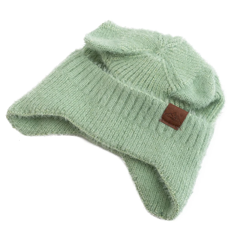 New Women Candy Colors Earflap Beanie Fashion Faux Fur Knitted Hat Lovely With Ear Soft Beanie Hats Female Streetwear Cap