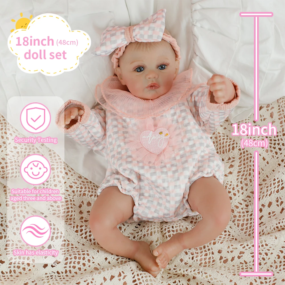 

18inch Reborn Baby Doll Full Vinyl Body Girl Meadow Newborn Handmade 3D Skin Visible Veins Collectible Art Doll Christmas Gifts