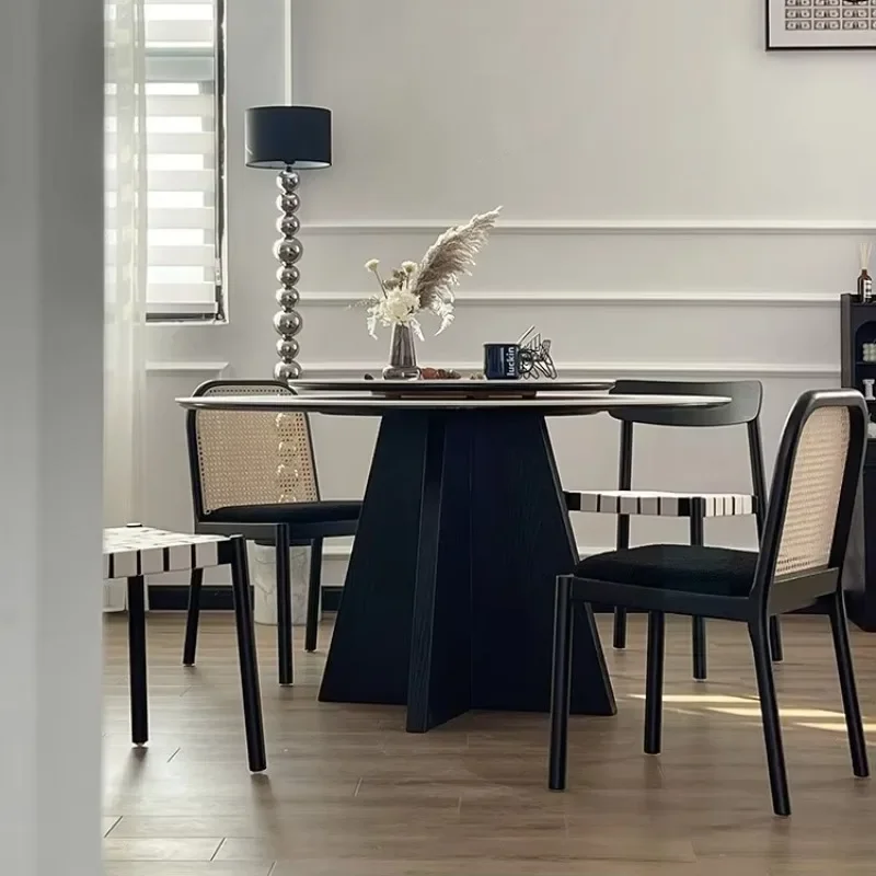 household solid wood French retro home restaurant rattan dining table and chairsl16