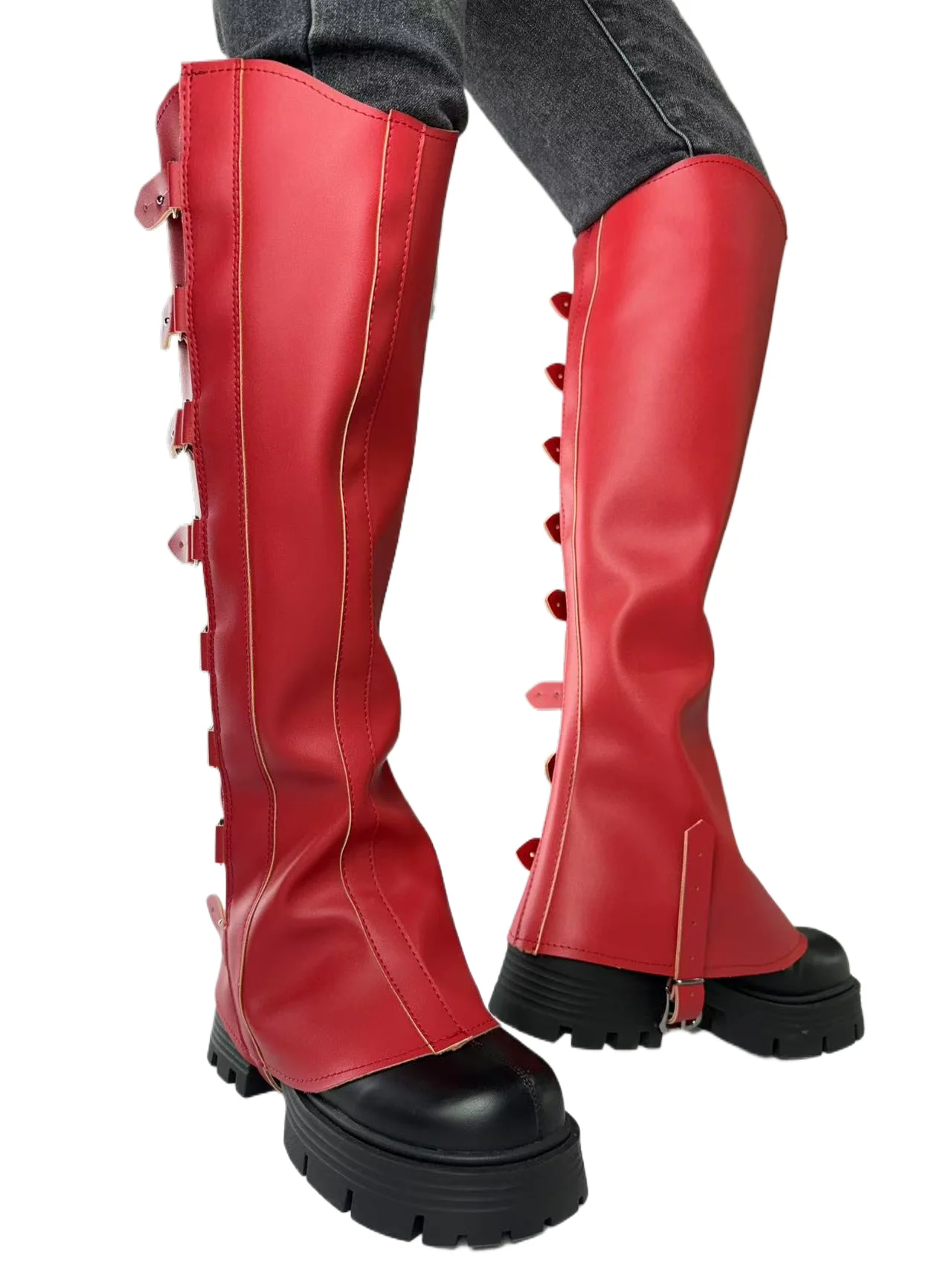 

Halloween New Medieval Red Viking Leggings Pirate Boots Long Boots Cover Cosplay Boots Foot Cover Shoe Cover Adjustable Size