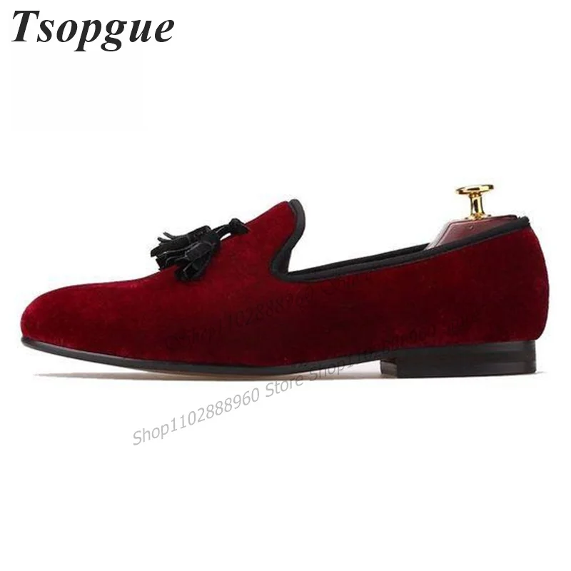 Yellow Suede Short Fringe Decor Men Shoes Men's Loafer Pumps Slip-On Business Runway Casual Party Shoes 2023 Zapatillas Mujer