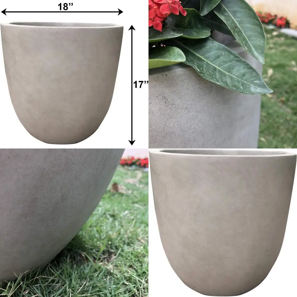 

18 Diameter Concrete Planter, Weathered Look, Drainage Included, Suitable for Indoor & Outdoor Use