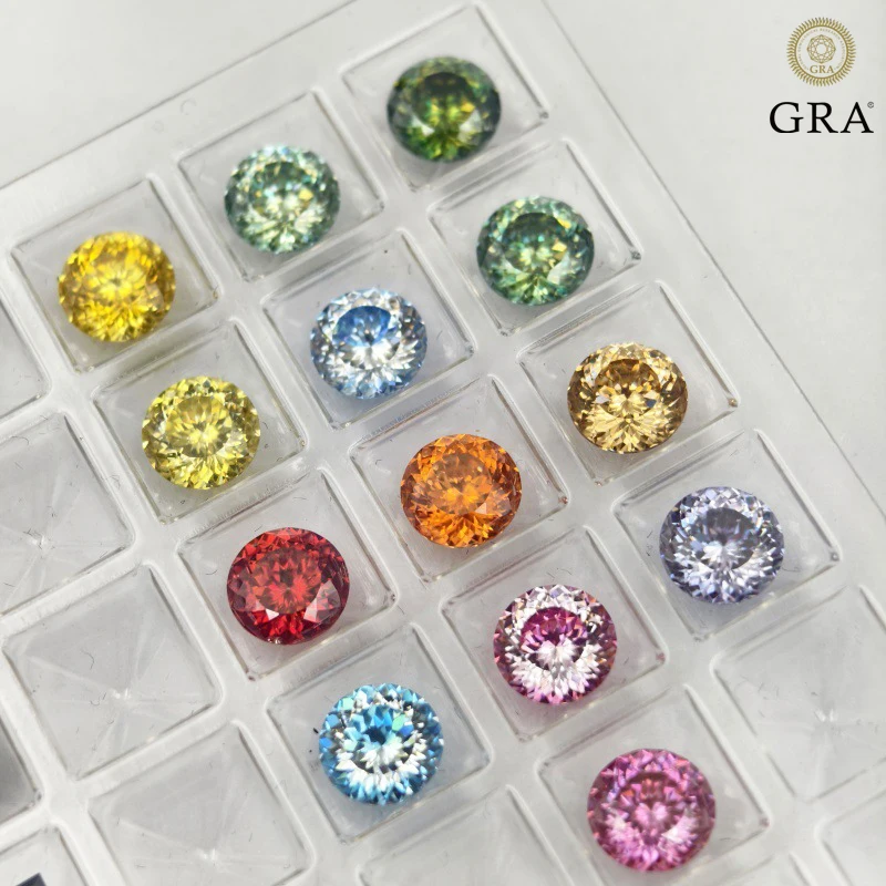 

100 Faces Cut Colored Moissanite Stone Russian Cut Moissanite Lab Diamonds with GRA Certificate Pass Tester