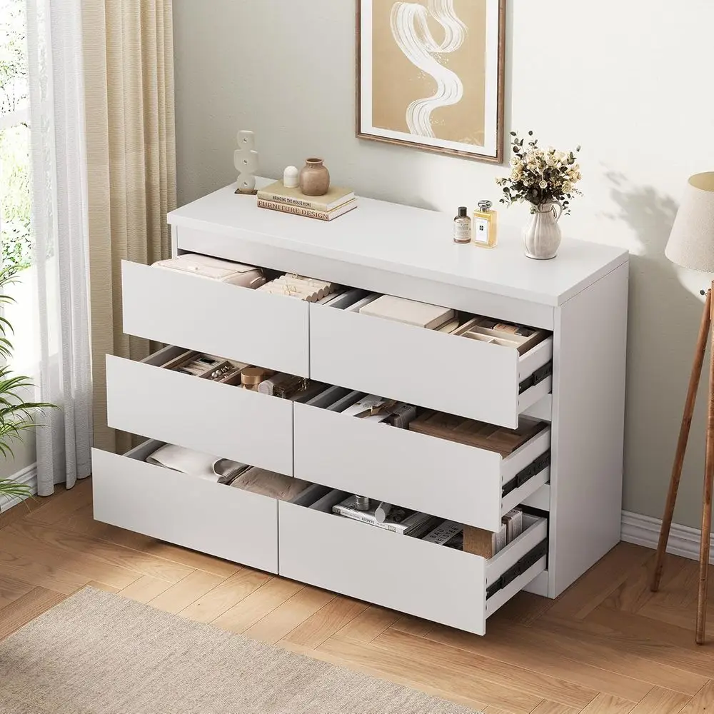 DAFIFY Cômoda com 6 gavetas - Cômoda para quarto, armário, sala de estar, corredor, entrada, cômoda dupla de armazenamento de madeira com