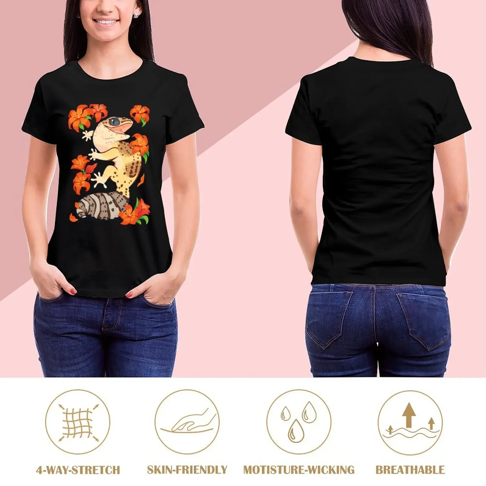 Fire lily gecko T-Shirt heavyweights summer top Womens graphic t shirts