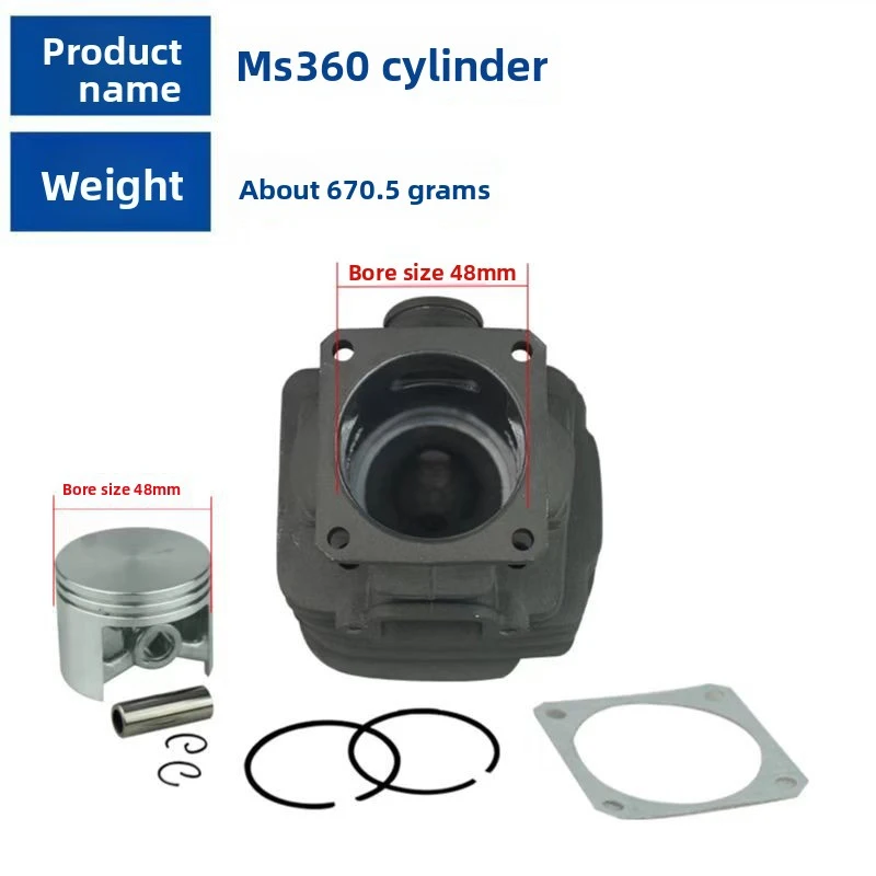 48mm Nikasil Cylinder Piston Kit for STIHL MS360 MS360C Chainsaw, Replace 11250201215, 61.5cc 2 Stroke Engine Assembly