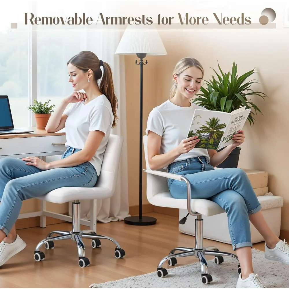 Mid-Back Office Task Chair, Ribbed PU Leather Executive Chair, Adjustable Comfortable Work Chair 360 Degree Swivel with Arms