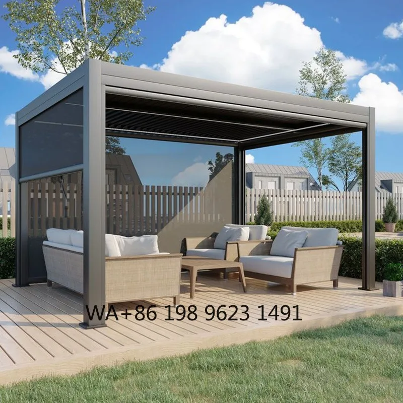 Bioclimatic Louvered Aluminum Pergola Motorized Manual Design Waterproof UV Block Outdoor Patio Garden Backyard Shade Shelter