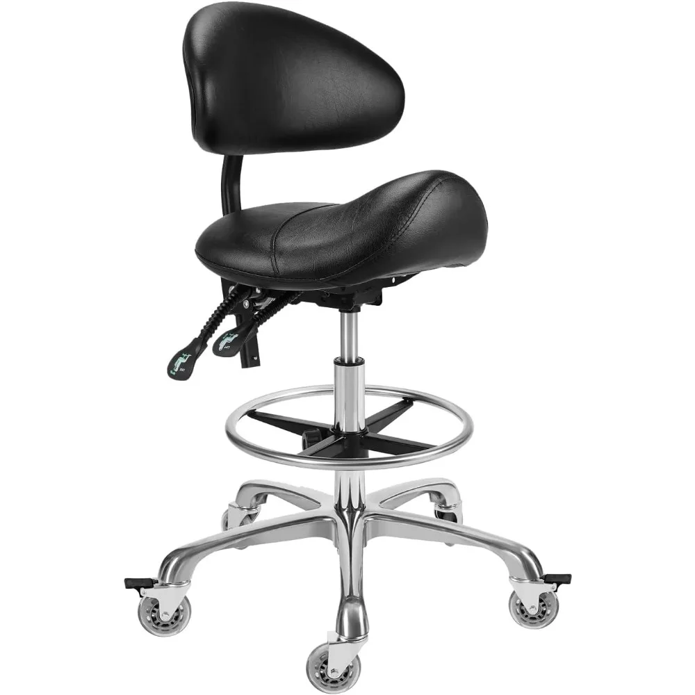 

Saddle Stool Chair with Backrest and Footrest- Ergonomic Rolling Saddle Stools Hydraulic Swivel Adjustable Stool Esthetician Cha